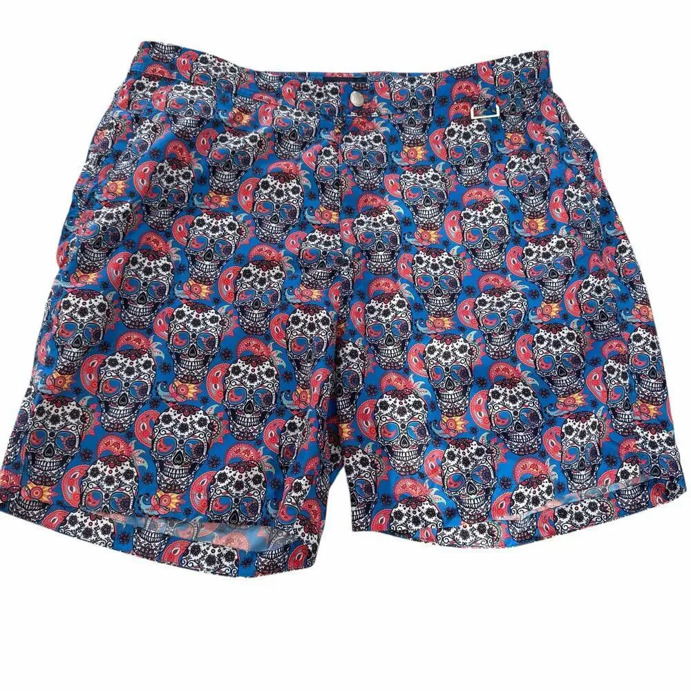 Peter Millar Collection Sugar Skull Print Swim Trunks Blue XL